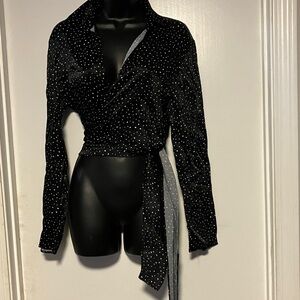 Zara Black and White Polka Dot Blouse size Medium